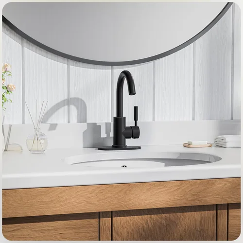 Miniatura 2 de Phiestina WE08E-MB - Grifo de acero inoxidable de arco alto de un solo orificio negro mate para fregadero de precocina/fregadero de bar/fregadero