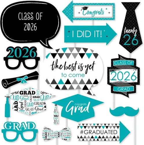 Miniatura 17 de Big Dot of Happiness Accesorios de graduación en blanco y negro para sesión de fotos 2026, juego de 20 unidades de accesorios de cabina de fotos