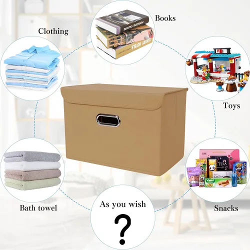 Miniatura 3 de STOREONE Contenedores de Almacenamiento de Tela en Forma de Cubo Plegables, Organizador Contenedor Cesta Plegable con Tapas y Asas de Metal