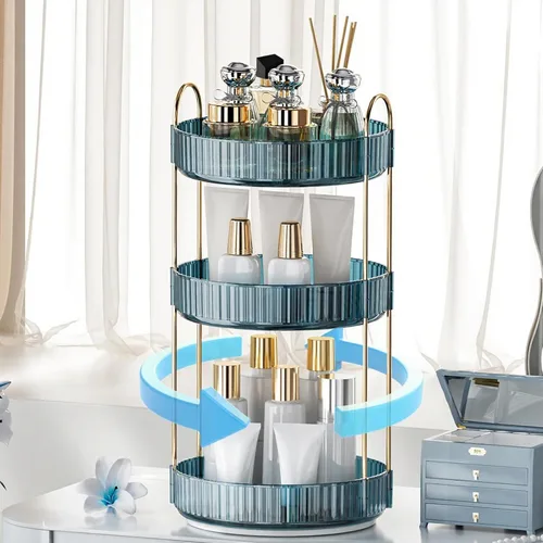 Miniatura 11 de INVSSENE - Organizador de maquillaje giratorio de 360°, soporte giratorio para baño, estante de almacenamiento para cosméticos de gran capacidad, se