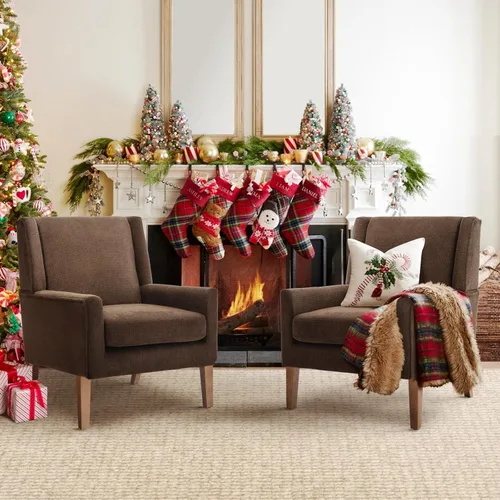 COLAMY Juego de 2 sillas modernas con respaldo alto tipo wingback para sala de estar, sillón de acento tapizado en tela, silla de sofá individual