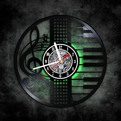Miniatura 2 de The Geeky Days Treble Clef Musical Notes LED Illuminated Vinyl Record Wall Clock for Music Room Studio Artistic Home Decor Illuminated Timepieces