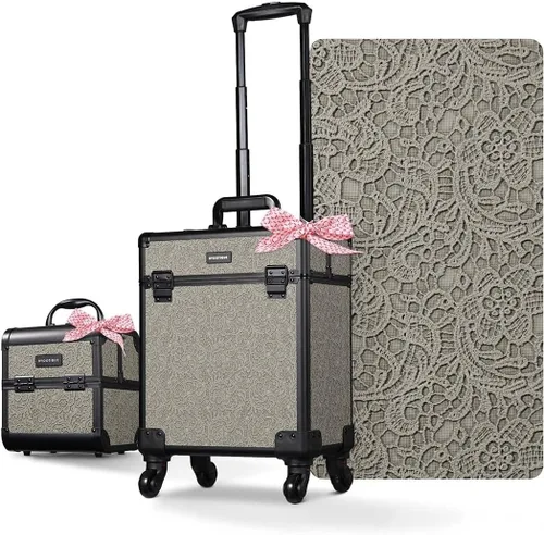 Miniatura 35 de BYOOTIQUE estuche rodante para maquillaje 4 en 1, con cerradura, maletín tipo trolley para cosméticos, con 4 ruedas extraíbles, organizador de viaje