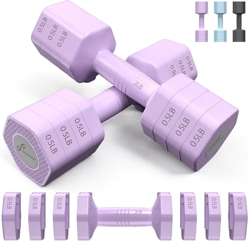 Sportneer - Juego de mancuernas ajustables con pesas de mano: 4 en 1 Peso cada una 2 libras 3 libras 4 libras 5 libras Juego de mancuernas con pesas