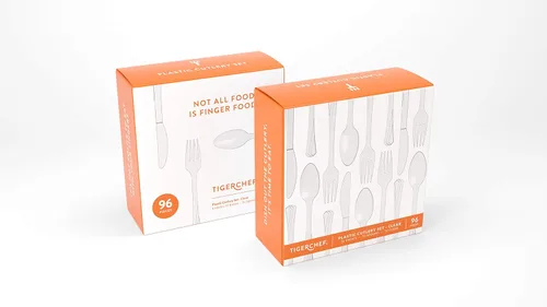 Miniatura 2 de Tiger Chef - Cubertería de plástico de color resistente, incluye tenedores, cucharas para el té y cuchillos, Transparente Claro