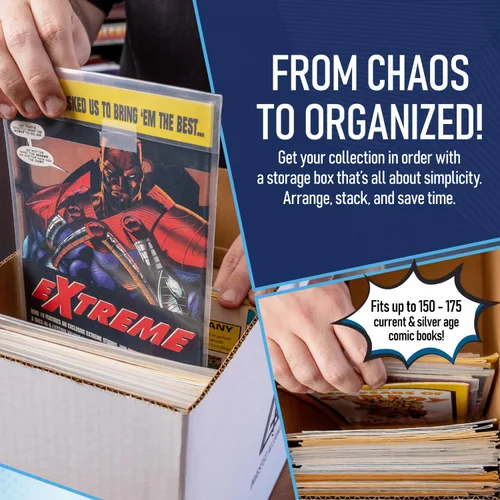 Miniatura 4 de Caja de almacenamiento de cómics cortos premium (paquete de 3 - blanco). Caja/gabinete de cartón grueso para cómics. Contenedor de libros de cómics