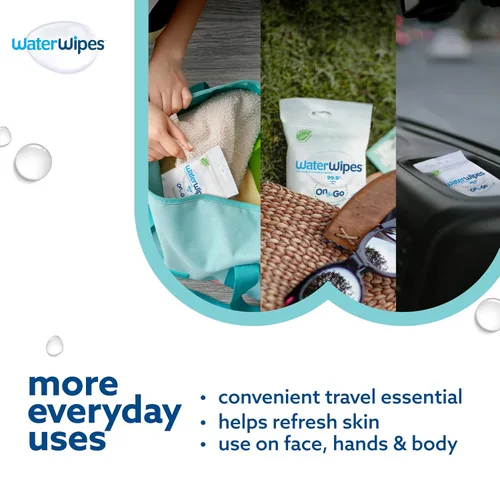 Miniatura 5 de WaterWipes Sensitive+ On The Go Wipes, 3 en 1 limpia, cuida, protege, 99.9% de agua, toallitas húmedas hipoalergénicas y sin perfume, 28