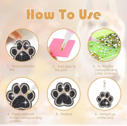 Miniatura 3 de YLOLUL 16 llaveros con forma de pata de perro con forma de pata de perro, kits de llaveros de arte de diamantes de doble cara para principiantes