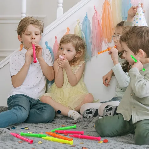 Miniatura 7 de Paquete de 12 grabadoras de plástico de 5.5 pulgadas para niños, flauta de colores mixtos, instrumento musical, juguete para recuerdos de fiesta