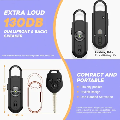 Miniatura 5 de Alarma personal para mujeres y niñas, sirena fuerte, luz 2 en 1, alarma de sonido segura, altavoces dobles que ayudan a los niños, llamada