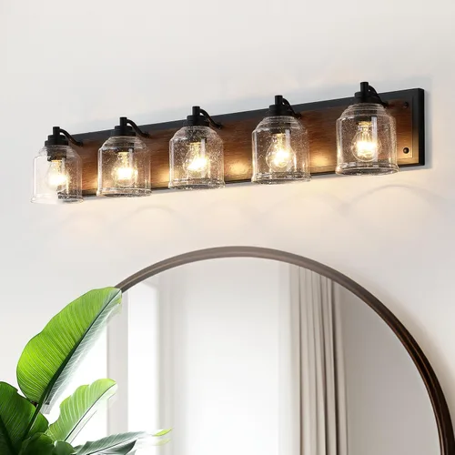 Miniatura 18 de Luces de tocador para baño grandes de 15.8 pulgadas, lámpara de tocador rústica de granja con pantallas de vidrio burbuja, accesorios de iluminación