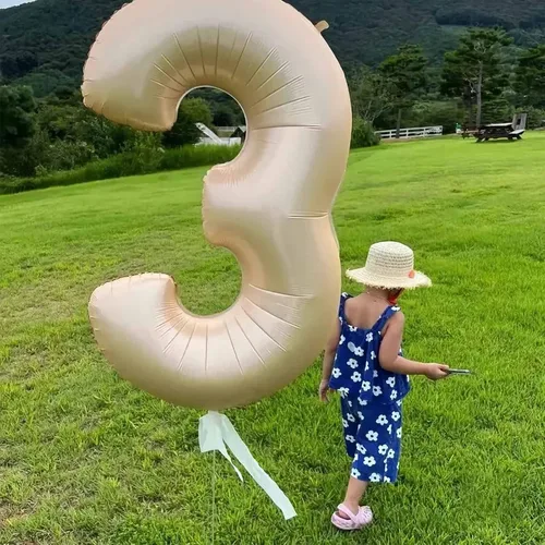 Miniatura 5 de Globos con el número 3, globos de número 3 de 40 pulgadas, globos grandes de aluminio beige grandes para fiesta de cumpleaños, graduación, boda