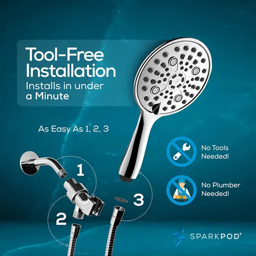 Miniatura 4 de SparkPod Cabezal de ducha de mano de alta presión con 6 ajustes de pulverización, juego de cabezal de ducha de mano de gran angular de 6 pulgadas