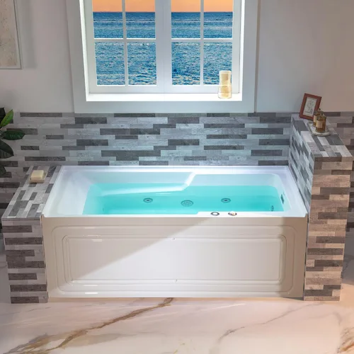 Miniatura 23 de WOODBRIDGE Tina de hidromasaje de 60" en nicho, acrílica, rectangular, con chorros calientes, en color blanco con drenaje izquierdo, desagüe
