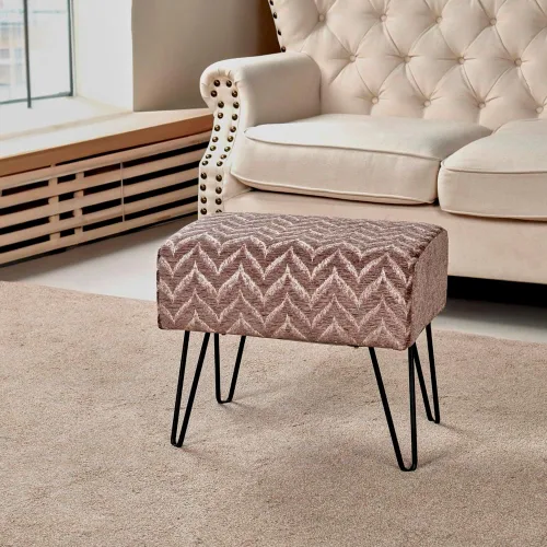Miniatura 9 de Home Soft Things Otomana de felpilla jacquard, 19 x 13 x 17 pulgadas de alto, color marrón claro Arusha, banco otomano mullido para sala de estar