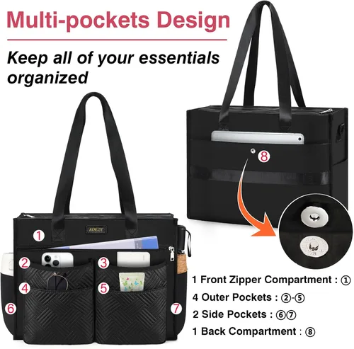 Miniatura 5 de ITIEZY Bolsa de mano para mujer, bolsas de mano para profesores con 1518 bolsillos grandes con cremallera para el trabajo universitario