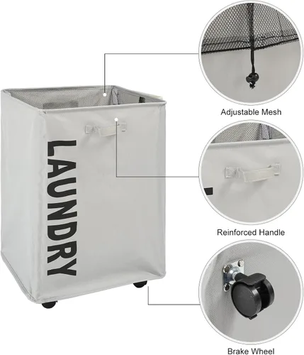 Miniatura 3 de Surblue Cesta para la ropa sucia delgada con ruedas, cesta plegable para la ropa sucia con asa, contenedores de almacenamiento en las esquinas
