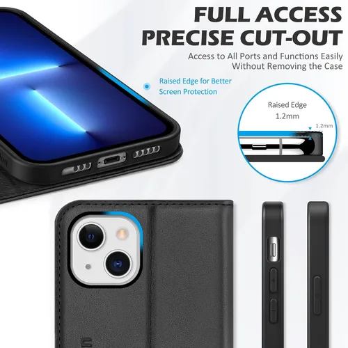 Miniatura 8 de SHIELDON Funda para iPhone 13, de piel auténtica, con función atril, bloqueo RFID, tarjetero de crédito, a prueba de golpes, protección completa