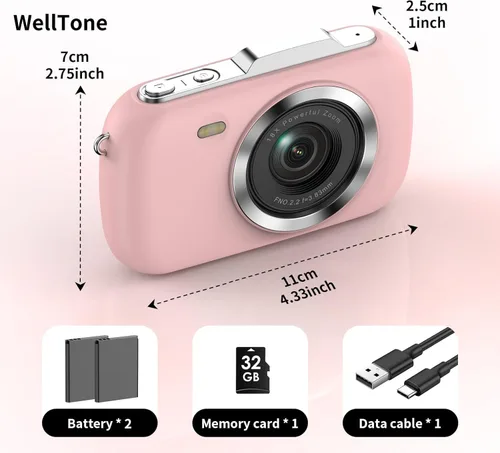 Miniatura 7 de WellTone - Cámara digital para niños, video 4K de 64 MP, cámaras fotográficas compactas de zoom de 18X, mini cámara de enfoque automático, pantalla