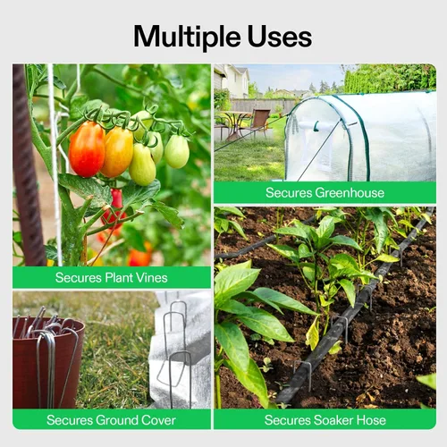 Miniatura 7 de VIVOSUN Paquete de 50 estacas de jardín de 6 pulgadas, estribos de acero galvanizado para paisaje, pasadores en forma de U de calibre 11 para tela