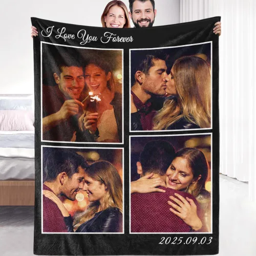 Manta de fotos personalizada de forro polar, suave, cálida, mullida, regalos personalizados para parejas, novio, novia, manta con fotos 4 fotos