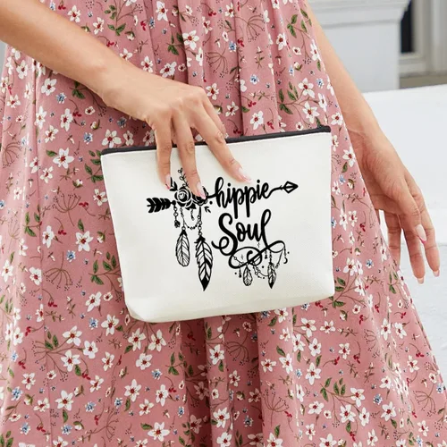 Miniatura 4 de fkovcdy Bolsa de cosméticos retro hippie boho decoración de hongos estética 60's 70's Retro Face Boho Rainbow Good Vibes Frente Cotizaciones Bolsa