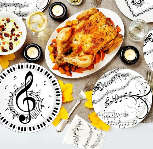 Miniatura 6 de Serve25 - Juego de vajilla de 175 piezas de notas musicales para fiestas, platos de papel, servilletas, tazas, cuchillos, tenedores, cucharas