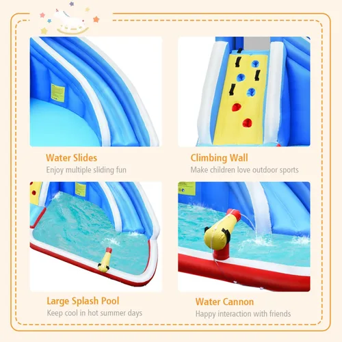 Miniatura 5 de BOUNTECH - Tobogán acuático inflable, parque de toboganes acuáticos con temática de tiburón para niños y adultos, diversión al aire libre