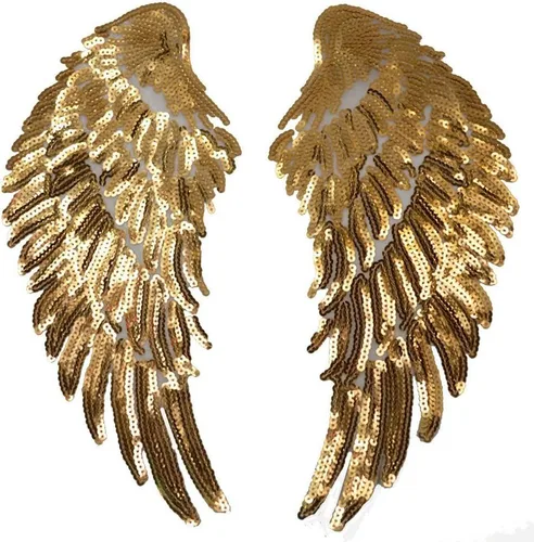 1 par de parches de lentejuelas de alas de ángel doradas y plateadas para ropa, parches bordados para planchar, apliques de accesorios de Navidad
