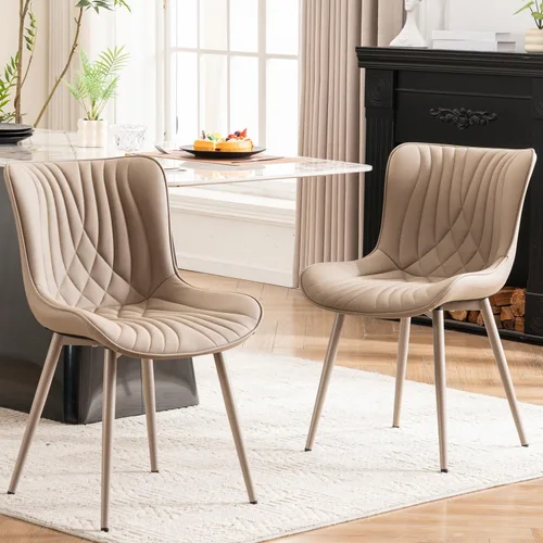 Miniatura 12 de Kidol & Shellder Juego de 2 sillas de comedor, modernas de mediados de siglo con patas de metal, silla lateral tapizada de piel sintética para Verde