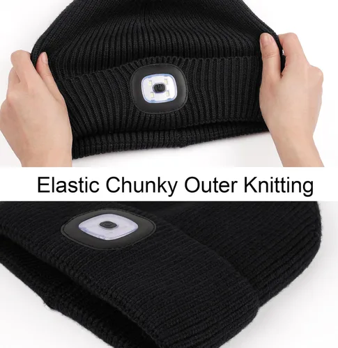 Miniatura 3 de MELASA Gorro de invierno con forro polar LED, recargable por USB, gorro cálido con luz integrada, regalos para hombres, papá, esposo, él
