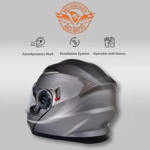 Miniatura 6 de Milwaukee Helmets MPH9808DOT - Casco modular de motocicleta avanzado de plata ionizada con visera abatible, talla S