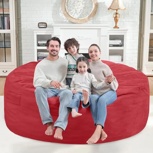 Miniatura 8 de Puf de 5 pies, puf grande con relleno de espuma viscoelástica, sofá puff esponjoso con funda de terciopelo holandés, puf redondo para sala de estar