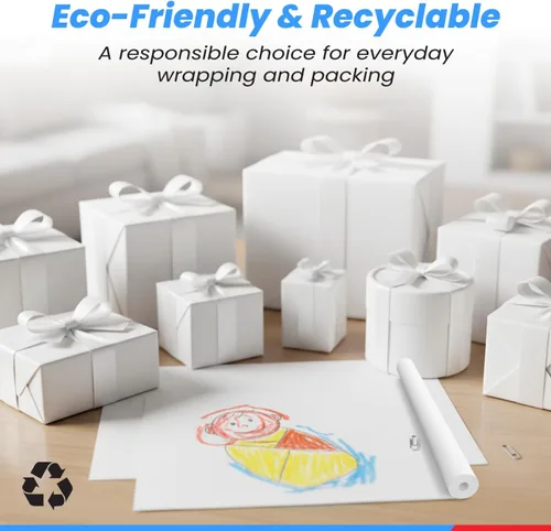 Miniatura 6 de Rollo jumbo ancho de papel kraft blanco fabricado en EE.UU. de 48" x 1200" (100 pies), ideal para envolver regalos, arte y manualidades, correo