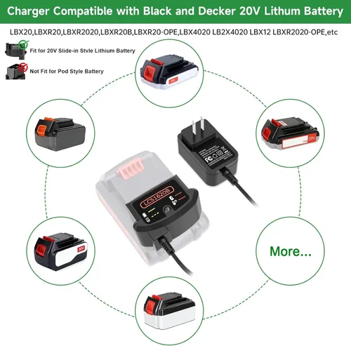 Miniatura 2 de Cargador de batería LCS1620B de 20 V, repuesto para cargador de batería de litio Black and Decker de 20 V, compatible con batería Black and Decker