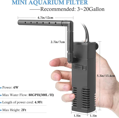 Miniatura 2 de FEDOUR Filtro interno sumergible para acuario, filtro con bomba de agua para peceras de hasta 35 galones (para 3-20 galones)