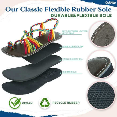 Miniatura 2 de Capana Sandalias planas tejidas para mujer, sandalias trenzadas con tiras, sandalias de playa para mujer, sandalias bohemias de cuerda, zapatos