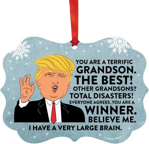 Miniatura 25 de Andaz Press Divertido presidente Donald Trump Fancy Frame Recuerdo Adorno de Navidad Regalo de mordaza, Perra fantástica, 1 paquete, ideas de regalo