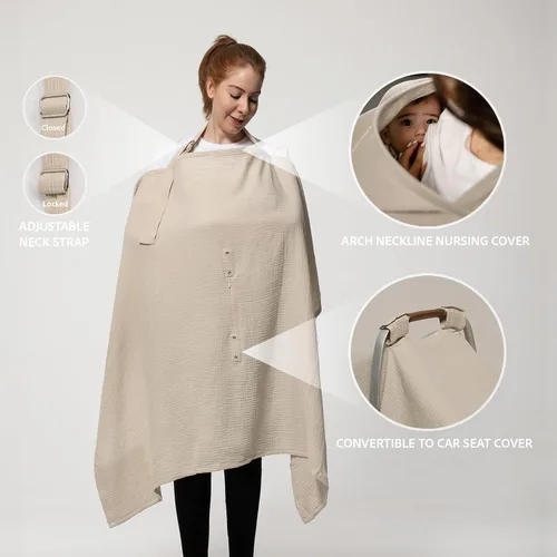 Miniatura 4 de Nilsa Cubierta de muselina 5 en 1 para lactancia materna y asiento de coche de bebé, funda transpirable para lactancia materna con aro rígido