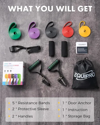 Miniatura 3 de Bandas de resistencia de Equipro, bandas de ejercicio, bandas de resistencia para entrenar con asas y anclaje de puerta, bandas de entrenamiento