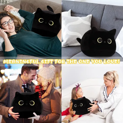 Miniatura 6 de Almohada de peluche de gato negro de 16 pulgadas, peluche de gato negro grueso, regalo de peluche suave para niños, niñas y adultos, regalo