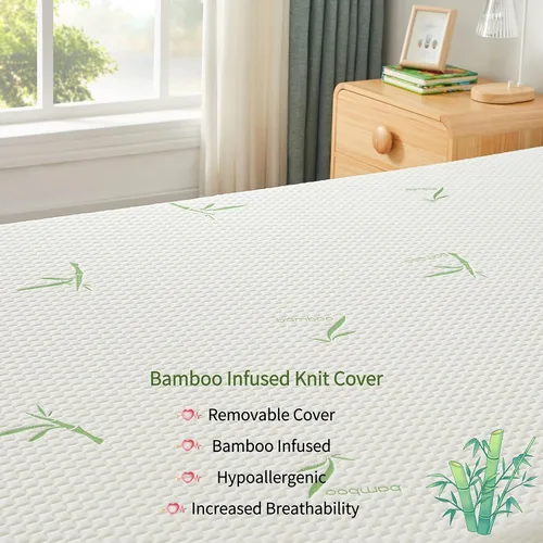Miniatura 2 de Colchón individual de espuma viscoelástica de 8 pulgadas con funda de bambú transpirable, colchón de gel de firmeza media para litera, cama nido