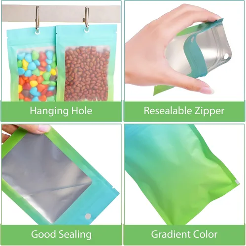 Miniatura 4 de Funfery Paquete de 100 bolsas resellables de Mylar transparentes, bolsas de embalaje degradadas para almacenamiento de alimentos, pequeñas empresas