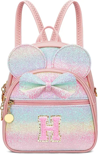 Miniatura 37 de KKXIU Mochilas Mini con Moño Inicial para Niñas y Mujeres, Linda Mochila Pequeña con Asa de Bolso, Regalos Personalizados para Niños, Arcoíris