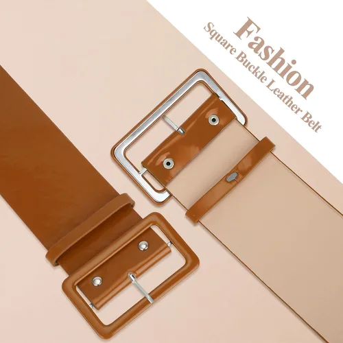Miniatura 6 de WHIPPY Cinturón ancho de charol para mujer, hebilla cuadrada de moda, cintura alta, cinturones para vestidos