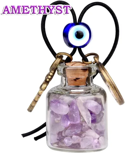 Miniatura 4 de Zodiac Birthstone Car Charms for Rearview Mirror Hanging - Two Gemstone Good Luck Bottles with Evil Eye Protection Bead and Guardian Angel Wing
