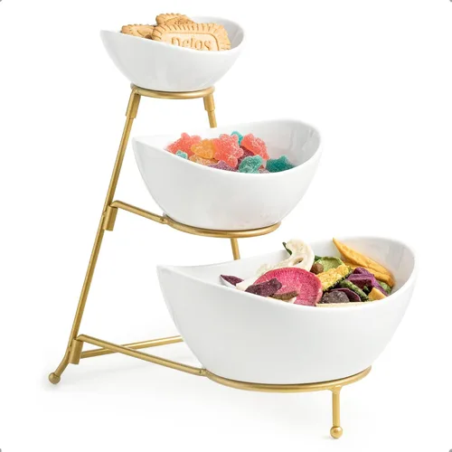 Miniatura 9 de Miamolo Tazones de Servir de 3 Niveles con Soporte, Platos para Servir Chips y Conjunto de Servir Dip para Fiestas de Entretenimiento, Cuenco