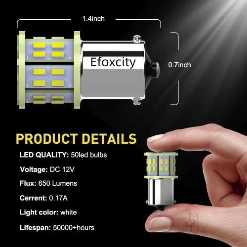 Miniatura 4 de 12 V 1156 Paquete de 10 bombillas LED blancas brillantes 1156 1141 1003 50-SMD para interior de coche RV Camper luz