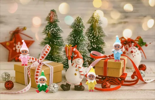 Miniatura 4 de WULEEUPER - Muñeca de bebé elfo de piel oscura Decoración de elfo navideño en miniatura Regalo para recién nacido Muñecas de bebé con pies