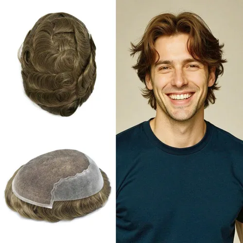 Miniatura 134 de Toupee - Sistemas de reemplazo de cabello para hombre, encaje frontal suizo, nudo blanqueado, pieza de cabello humano natural 1# negro azabache, 8 x